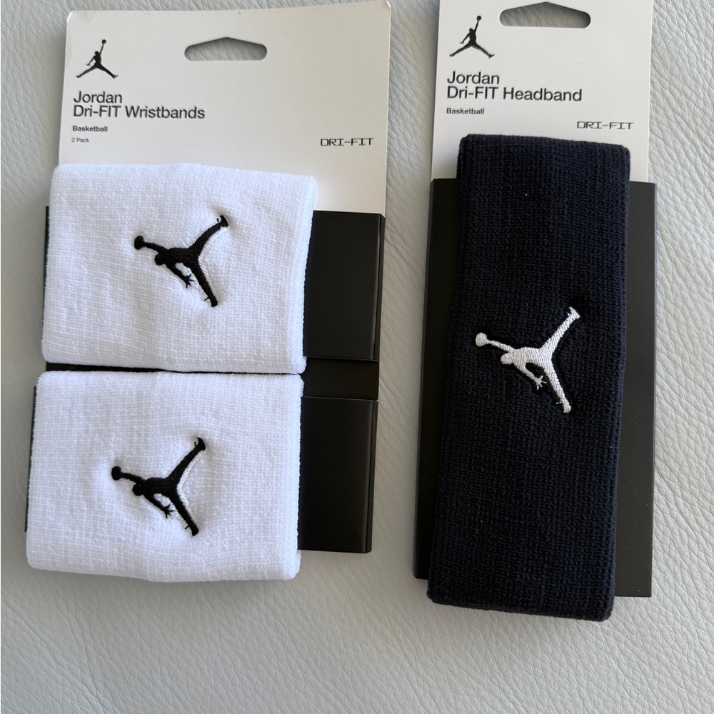 NEW Jordan Dri-FIT Headband & Wristbands Set (Black & White) - Picture 3 of 6